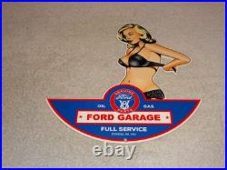 Vintage Ford Genuine Parts Full Service Garage Woman Metal Car Gasoline Oil Sign