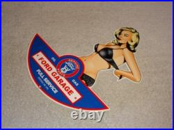 Vintage Ford Genuine Parts Full Service Garage Woman Metal Car Gasoline Oil Sign
