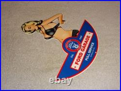 Vintage Ford Genuine Parts Full Service Garage Woman Metal Car Gasoline Oil Sign
