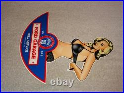 Vintage Ford Genuine Parts Full Service Garage Woman Metal Car Gasoline Oil Sign