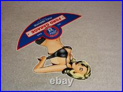 Vintage Ford Genuine Parts Full Service Garage Woman Metal Car Gasoline Oil Sign