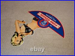 Vintage Ford Genuine Parts Full Service Garage Woman Metal Car Gasoline Oil Sign