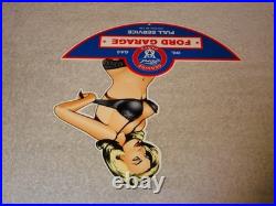 Vintage Ford Genuine Parts Full Service Garage Woman Metal Car Gasoline Oil Sign