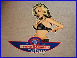 Vintage Ford Genuine Parts Full Service Garage Woman Metal Car Gasoline Oil Sign