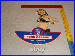 Vintage Ford Genuine Parts Full Service Garage Woman Metal Car Gasoline Oil Sign