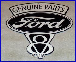 Vintage Ford Genuine Parts V8 12 Metal Car Truck Gasoline & Oil Dealership Sign