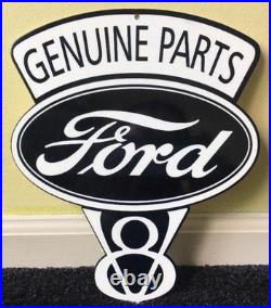 Vintage Ford Genuine Parts V8 12 Metal Car Truck Gasoline & Oil Dealership Sign