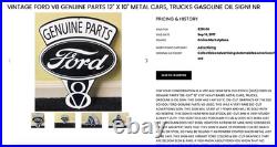 Vintage Ford Genuine Parts V8 12 Metal Car Truck Gasoline & Oil Dealership Sign