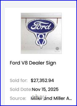 Vintage Ford Genuine Parts V8 12 Metal Car Truck Gasoline & Oil Dealership Sign