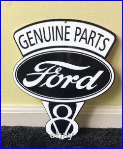 Vintage Ford Genuine Parts V8 12 Metal Car Truck Gasoline & Oil Dealership Sign