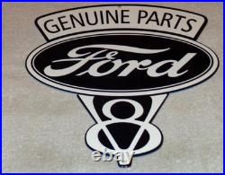Vintage Ford Genuine Parts V8 12 Metal Car Truck Gasoline & Oil Dealership Sign
