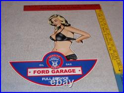 Vintage Ford Genuine Parts V8 Service Garage Woman Metal Car Truck Gasoline Sign