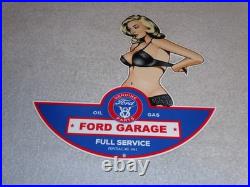 Vintage Ford Genuine Parts V8 Service Garage Woman Metal Car Truck Gasoline Sign