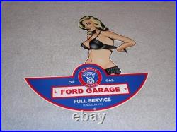 Vintage Ford Genuine Parts V8 Service Garage Woman Metal Car Truck Gasoline Sign