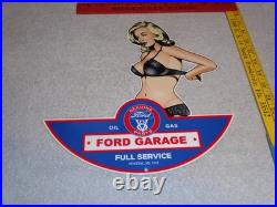 Vintage Ford Genuine Parts V8 Service Garage Woman Metal Car Truck Gasoline Sign