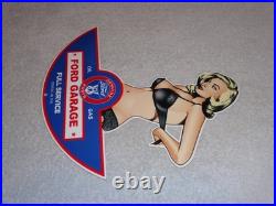 Vintage Ford Genuine Parts V8 Service Garage Woman Metal Car Truck Gasoline Sign