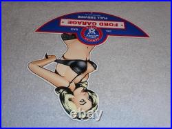 Vintage Ford Genuine Parts V8 Service Garage Woman Metal Car Truck Gasoline Sign