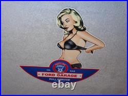 Vintage Ford Genuine Parts V8 Service Garage Woman Metal Car Truck Gasoline Sign
