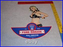 Vintage Ford Genuine Parts V8 Service Garage Woman Metal Car Truck Gasoline Sign