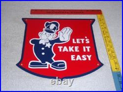 Vintage Ford Let's Take It Easy Policeman 11 3/4 Porcelain Metal Car Truck Sign
