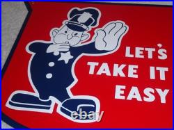 Vintage Ford Let's Take It Easy Policeman 11 3/4 Porcelain Metal Car Truck Sign