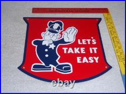 Vintage Ford Let's Take It Easy Policeman 11 3/4 Porcelain Metal Car Truck Sign