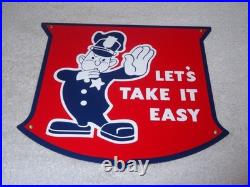 Vintage Ford Let's Take It Easy Policeman 11 3/4 Porcelain Metal Car Truck Sign