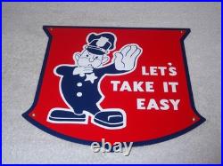 Vintage Ford Let's Take It Easy Policeman 11 3/4 Porcelain Metal Car Truck Sign