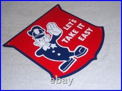 Vintage Ford Let's Take It Easy Policeman 11 3/4 Porcelain Metal Car Truck Sign