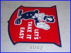 Vintage Ford Let's Take It Easy Policeman 11 3/4 Porcelain Metal Car Truck Sign