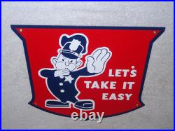 Vintage Ford Let's Take It Easy Policeman 11 3/4 Porcelain Metal Car Truck Sign