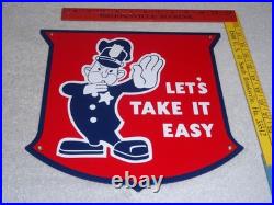Vintage Ford Let's Take It Easy Policeman 11 3/4 Porcelain Metal Car Truck Sign