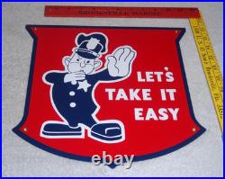 Vintage Ford Let's Take It Easy Policeman 11 3/4 Porcelain Metal Car Truck Sign