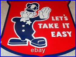 Vintage Ford Policeman Let's Take It Easy 12 Metal Car Truck Gasoline Oil Sign