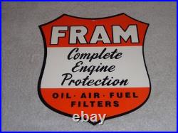 Vintage Fram Complete Engine Protection Oil Air Fuel Filter Metal Gasoline Sign
