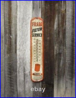 Vintage Fram Oil Filters Advertising Thermometer Gas Car Auto 39 Inch Metal Sign