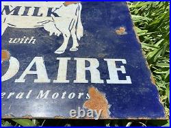 Vintage Frigidaire Porcelain Metal Flange Sign Gas Oil Dairy Farm Cow Milk Beef