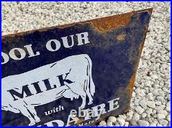 Vintage Frigidaire Porcelain Metal Flange Sign Gas Oil Dairy Farm Cow Milk Beef
