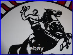 Vintage Frontier Gasoline Wainoco Oil Cowboy+ Horse 11 3/4 Porcelain Metal Sign