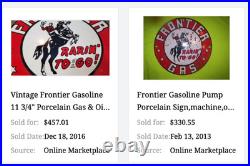 Vintage Frontier Gasoline Wainoco Oil Cowboy+ Horse 11 3/4 Porcelain Metal Sign