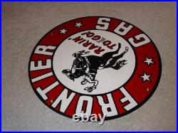 Vintage Frontier Gasoline Wainoco Oil Cowboy+ Horse 11 3/4 Porcelain Metal Sign