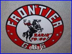 Vintage Frontier Gasoline Wainoco Oil Cowboy+ Horse 11 3/4 Porcelain Metal Sign