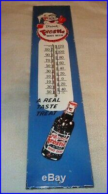 Vintage Frostie Root Beer +elf 36 Porcelain Metal Gas Oil Soda Thermometer Sign