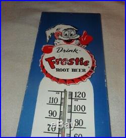 Vintage Frostie Root Beer +elf 36 Porcelain Metal Gas Oil Soda Thermometer Sign