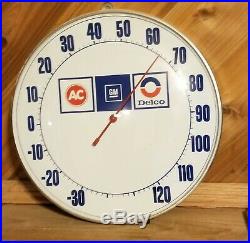 Vintage GM AC Delco Gas Oil Advertising Thermometer Sign glass metal 12in RaRe
