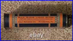 Vintage GULF GLEAM Liquid Gloss Clean/Polish Oil Can Metal Gas Sign FULLRARE