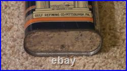 Vintage GULF GLEAM Liquid Gloss Clean/Polish Oil Can Metal Gas Sign FULLRARE