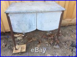 Vintage Galvanized Double Wash Tub, With Lid, Country Farm, On Wheels, Shabby