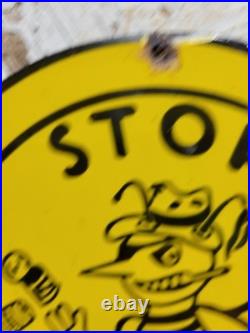Vintage Game Fish Commission Porcelain Sign Old Stop Littering No Litter Bee