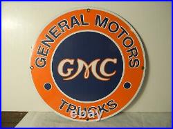 Vintage General Motors Gmc Trucks Porcelain Enamel Metal Sign Nice